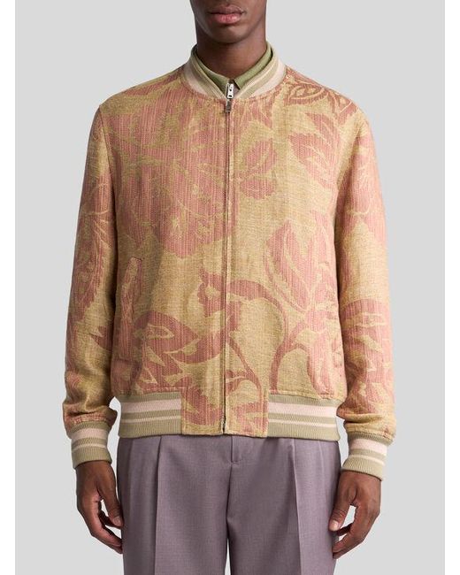 Etro Bomberjacke Aus Leinen Mit Blumenprint, Herren, Größe in White für Herren
