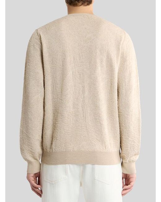 Etro Natural Cotton Sweater With Floral Paisley Motif for men