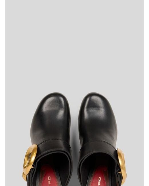 Etro Black Leather Mules With Wedge And Paisley Buckle