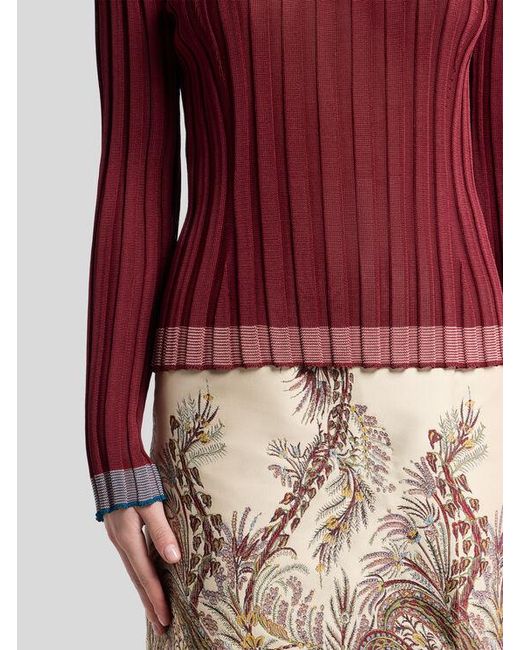 Etro Red Ribbed Polo Shirt With Pegaso Buttons