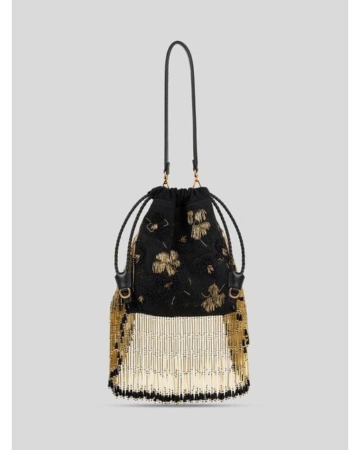 Etro Black Small Suede Kalispera Bag With Embroidery And Beads