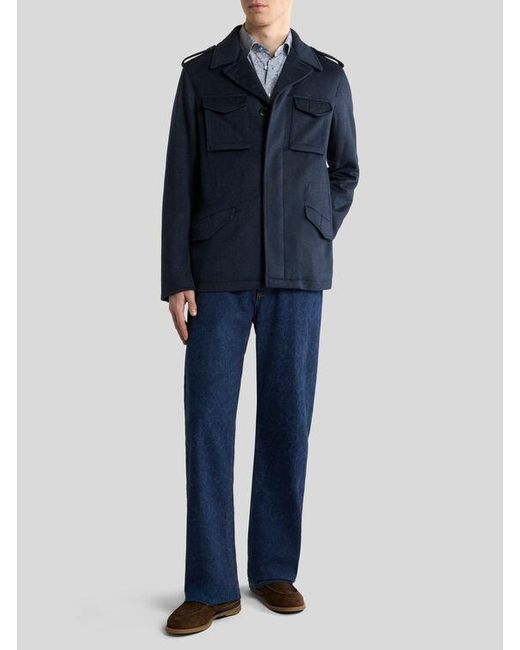Etro Blue Cashmere Shirt Jacket for men
