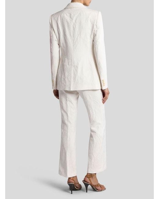 Etro White Single-Breasted Cotton-Blend Jacquard Jacket With Paisley Foliage Motif