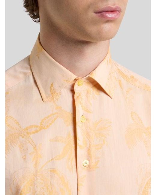 Etro Natural Cotton Jacquard Shirt With Parrot And Palm Tree Motif for men