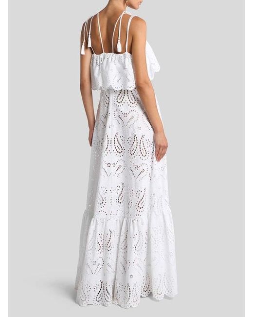 Etro White Broderie Anglaise Lace Long Dress With Paisleys And Hearts