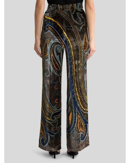 Etro Multicolor Straight-Leg Velvet Trousers With Paisley Motif