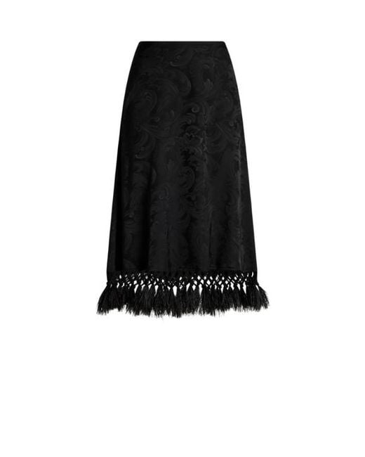 Etro Black Jacquard Midi Skirt With Ostrich Feathers And Paisley Motif