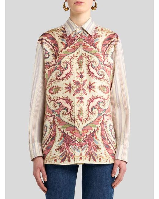 Camicia A Righe Con Stampa Piazzata, Donna, Taglia di Etro in White