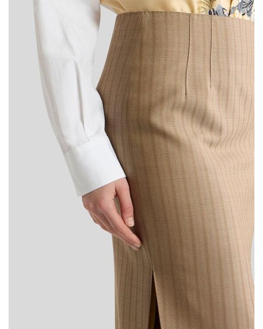 Etro Natural Wool Jacquard Midi Skirt With Striped Pattern