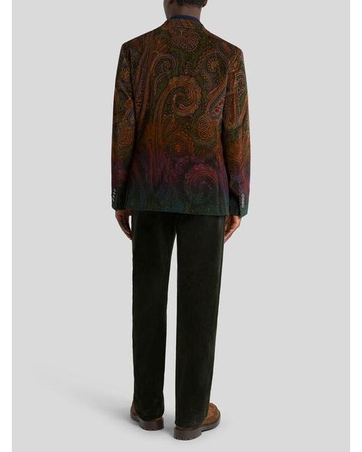 Etro Brown Single-Breasted Cotton Corduroy Jacket With Placed Degradé Paisley Print for men