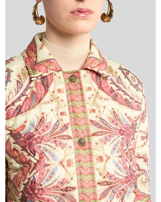 Etro Natural Padded Jacket With Foliage Print