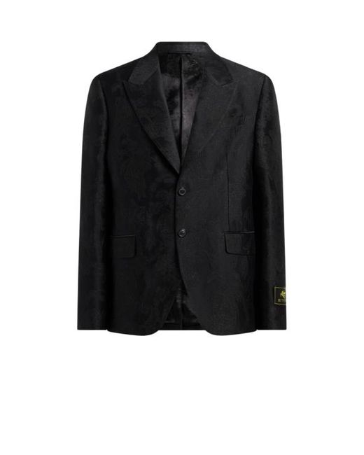 Etro Black Single-Breasted Cotton-Blend Jacquard Jacket With Floral Motif for men