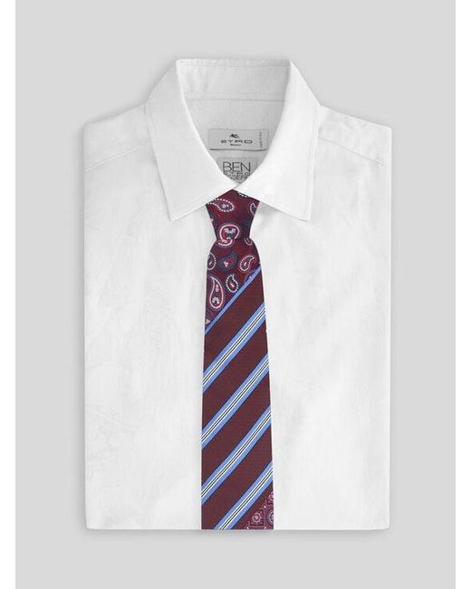 Etro Purple Silk Jacquard Tie With Patchwork Design for men