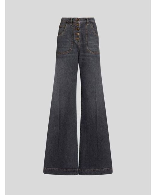Etro Blue Flared Jeans With Pegaso Buttons