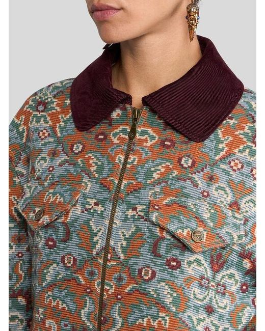 Etro Multicolor Zipped Cotton Jacquard Jacket With Floral Motif