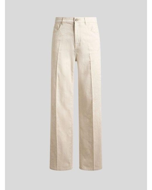 Etro Natural Straight-Leg Denim Jeans With Pressed Creases And Leafy Motif for men