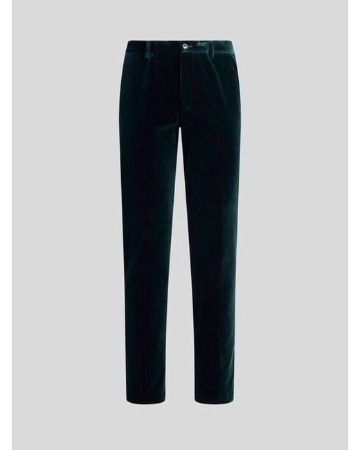 Etro Blue Stretch Velvet Trousers for men