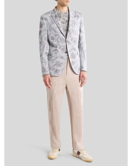Etro White Single-Breasted Cotton-Blend Jacket With Floral Motif for men