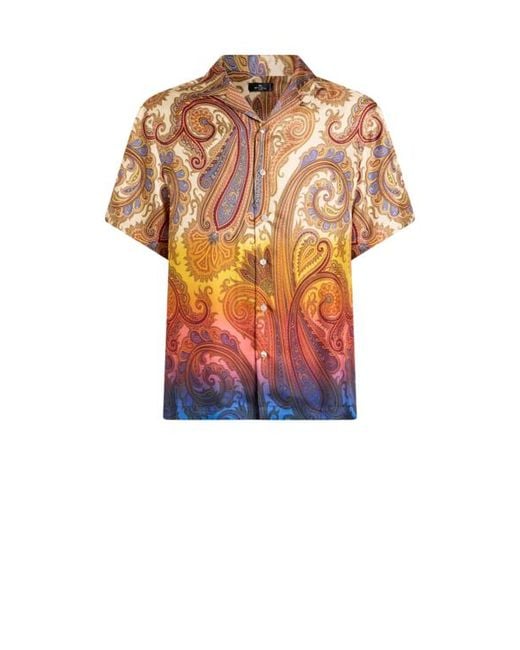 Etro White Silk Bowling Shirt With Placed Degradé Paisley Print for men