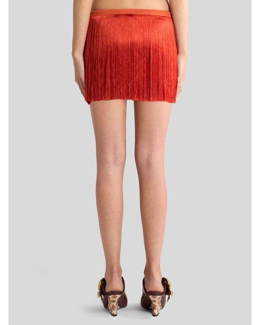 Etro Orange Mini Skirt With Fringing