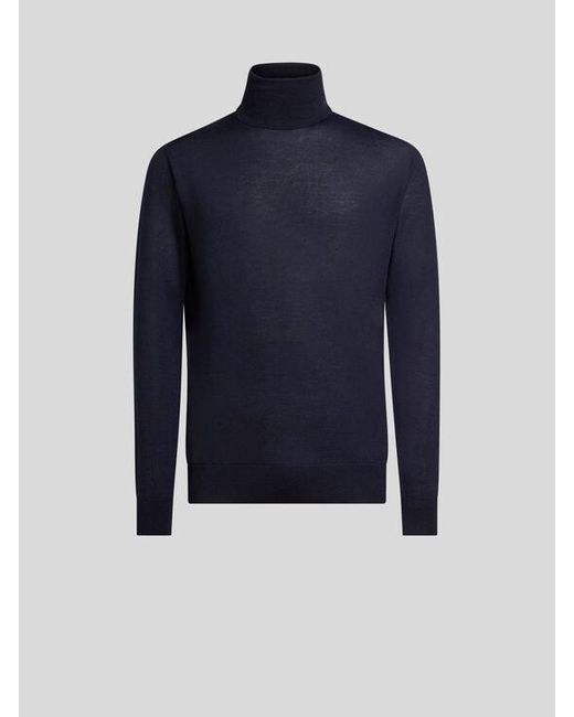 Etro Blue Cashmere And Silk Turtleneck Sweater for men