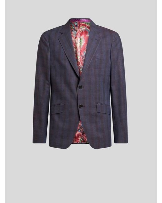 Etro Anzug Aus Einer Wollmischung Mit Karomuster, Herren, Größe in Blue für Herren