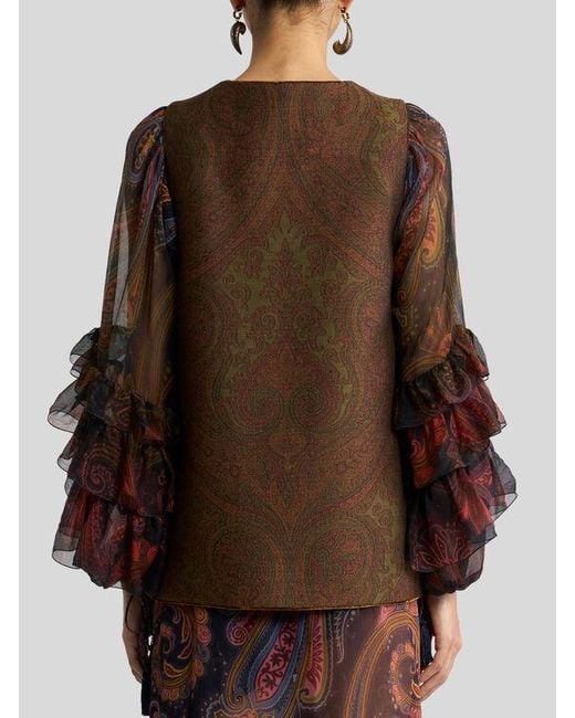 Etro Brown Wool-Blend Jacquard Waistcoat With Paisley Motif