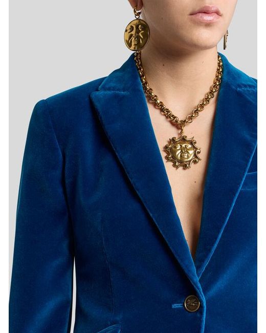 Etro Blue Single-Breasted Velvet Jacket