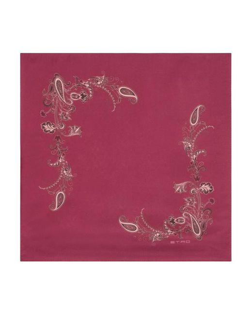 Etro Red Printed Silk Pocket Square for men
