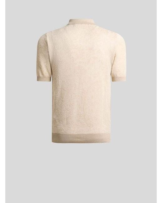 Etro Natural Knit Cotton Polo Shirt With Floral Paisley Motif for men