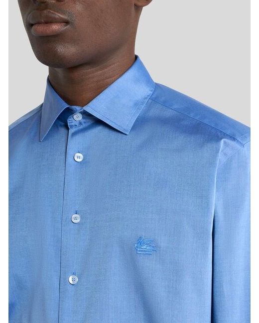 Etro Blue Shirt With Pegaso Embroidery for men