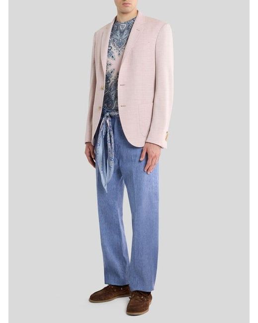Etro Blue Straight-Leg Linen-Blend Denim Jeans With Pressed Creases for men