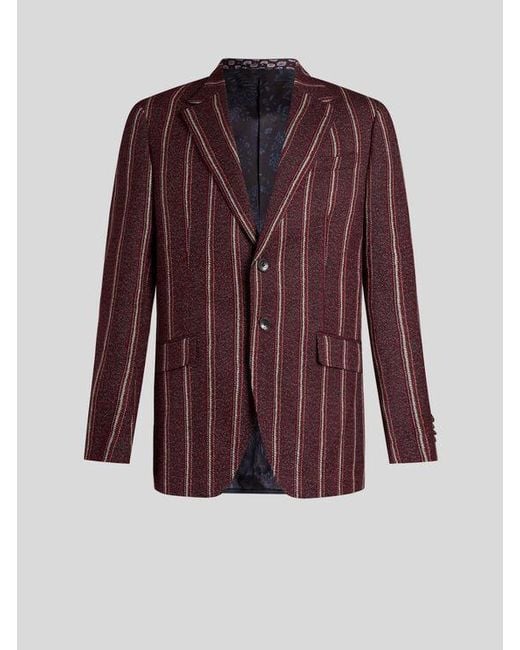 Etro Purple Striped Cotton And Wool Blazer for men