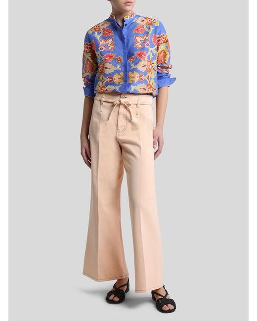 Etro Blue Cotton And Silk Shirt With Print