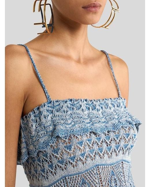 Etro Blue Crocheted Cotton Top