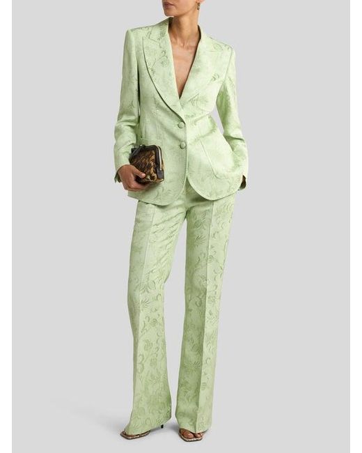 Etro Green Single-Breasted Jacquard Jacket With Floral Motif
