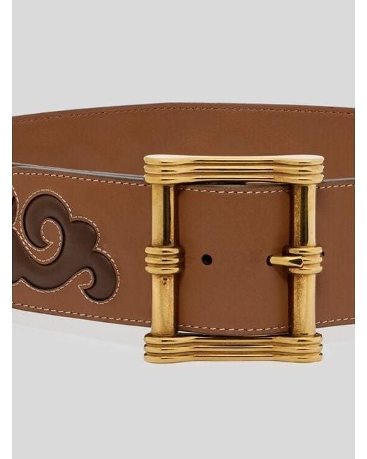Etro Brown Leather Belt With Texan Embroidery
