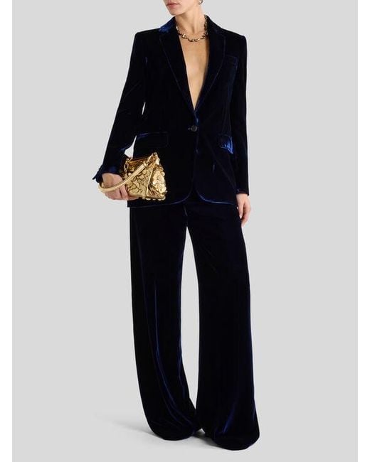 Etro Blue Single-Breasted Velvet Jacket