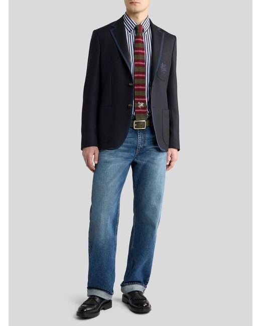 Etro Blue Striped Button-Down Cotton Shirt for men