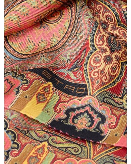 Etro Multicolor Silk Pocket Square With Floral Paisley Motif for men