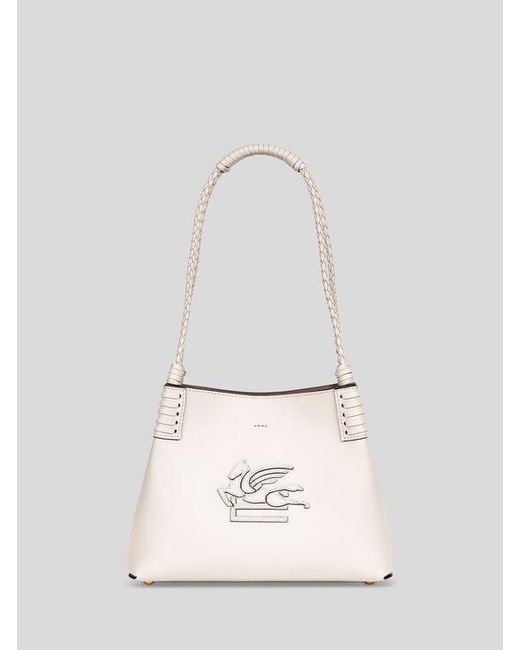 Etro White Small Leather Libra Tote Bag