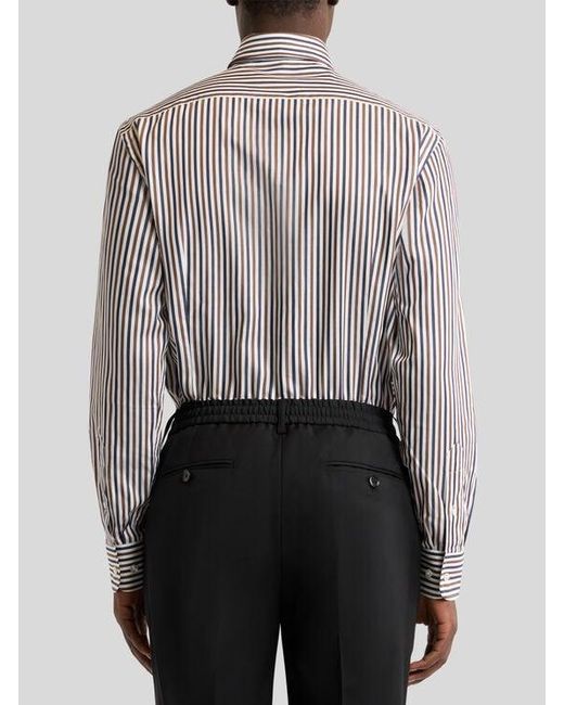 Etro Gray Cotton Shirt With Vertical-Stripe Pattern for men