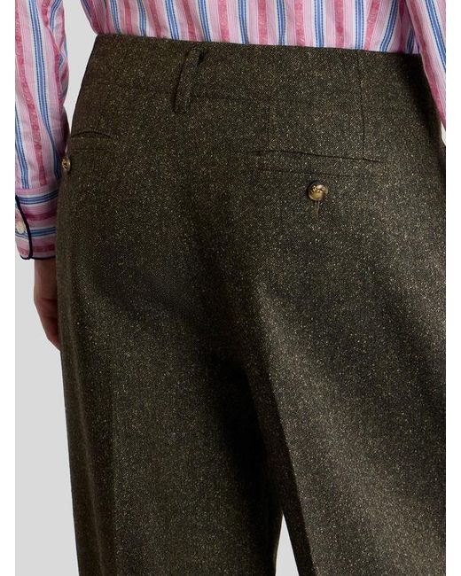 Etro Green Wool-Blend Jacquard Trousers With Pegaso Buttons