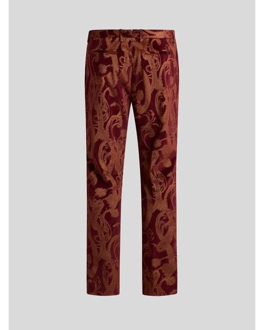 Etro Floral Paisley Cotton Evening Trousers in Red for Men