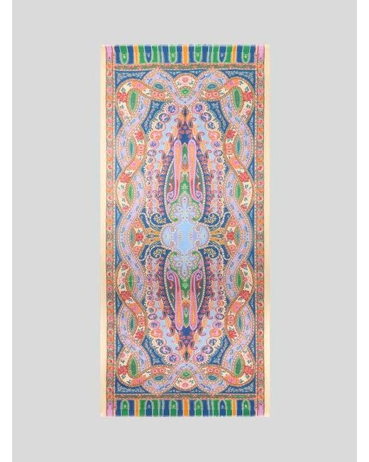 Etro White Paisley Wool And Silk Scarf for men