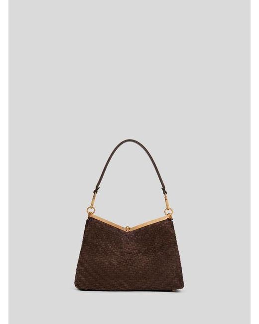 Etro Brown Medium Woven Suede Vela Bag