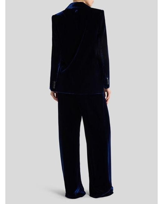 Etro Blue Single-Breasted Velvet Jacket