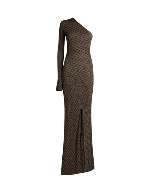 Etro Brown Ribbed Long Dress With Micro Diamond Motif