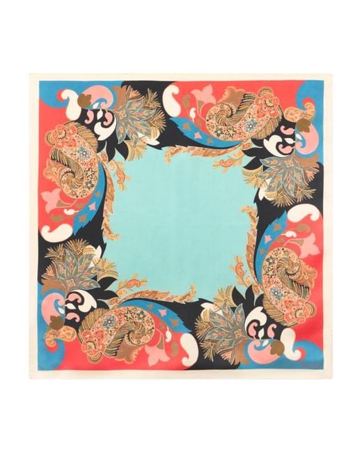 Etro Blue Silk Scarf With Floral Paisley Motif
