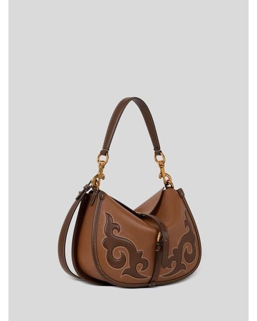 Etro Brown Medium Leather Pony Bag With Texan Embroidery